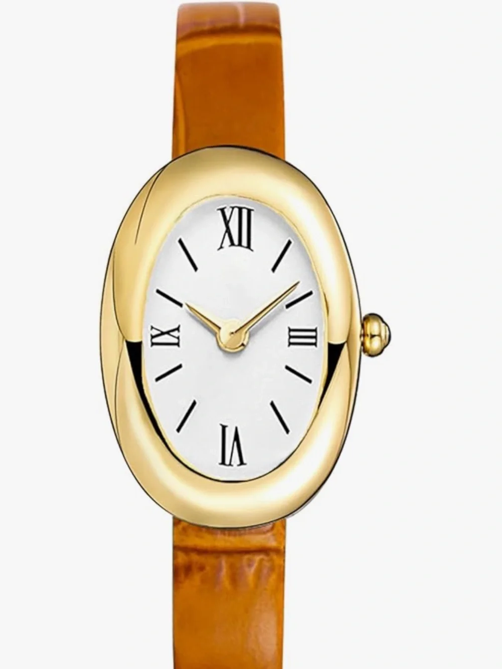 MASTOP Oval Gold Tone Leather Watch Roman Numerals Minimalist Quartz